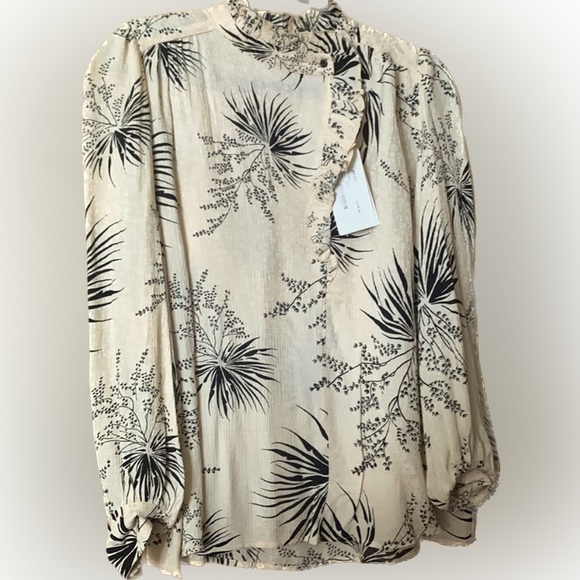 BA&SH Nude /light pearl peach-beige-with floral black design long sleeves size L - Picture 1 of 5